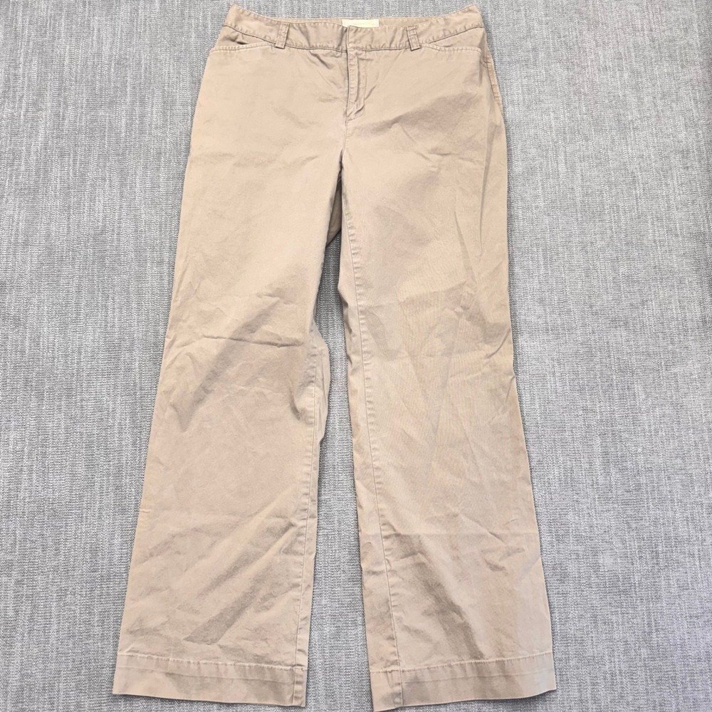 Eddie Bauer Mercer Fit Pants Womens 12 Khaki Wide Leg Stretch Chino Trouser